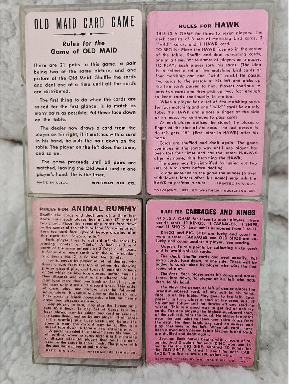 Set of 4 Whitman Vintage Playing Cards W/Case Crafting Old Maid Hawk Animal Rum - Picture 11 of 15